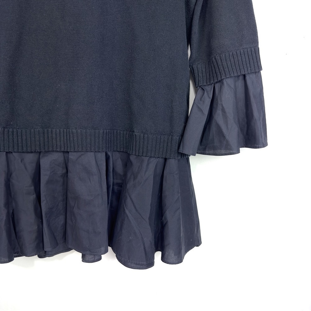 COS Navy Blue Mixed Media Knitted Sweater With Shirt Detail Ruffle Hem Size XS - Picture 4 of 9